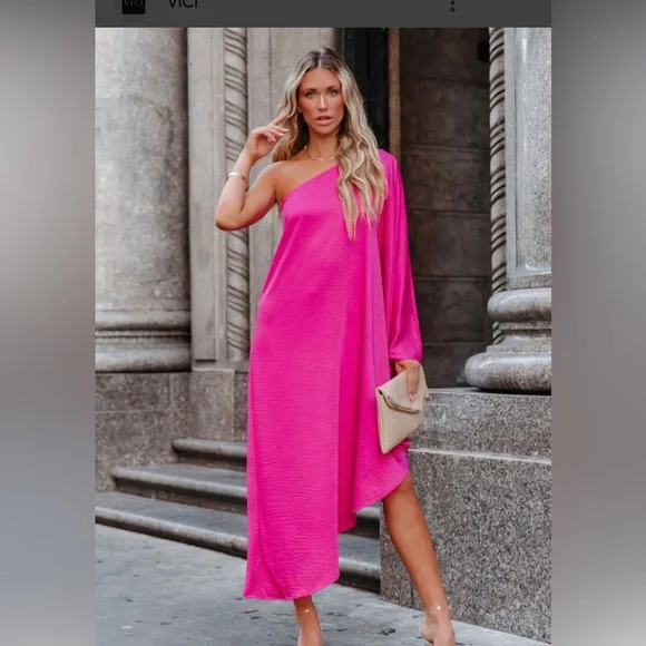 VICI  Pink One Shoulder High Low Dress - Picture 3 of 6